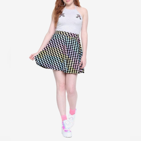 Hot Topic Dresses & Skirts - Hot Topic Women's Skirt Small Rainbow Pastel Black Checkered Mini **CLEARANCE**